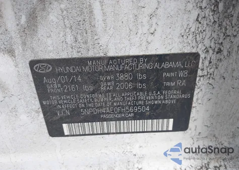 2015 Hyundai Elantra Limited из США, поврежденный, VIN 5NPDH4AE0FH569504